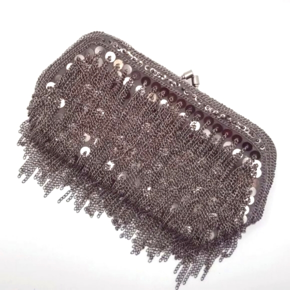 Cargo Gunmetal Gray Chain and Sequin Clutch Purse - Picture 1 of 6